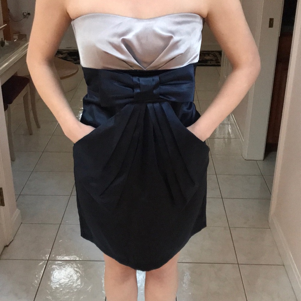 Silver and blue satin dress